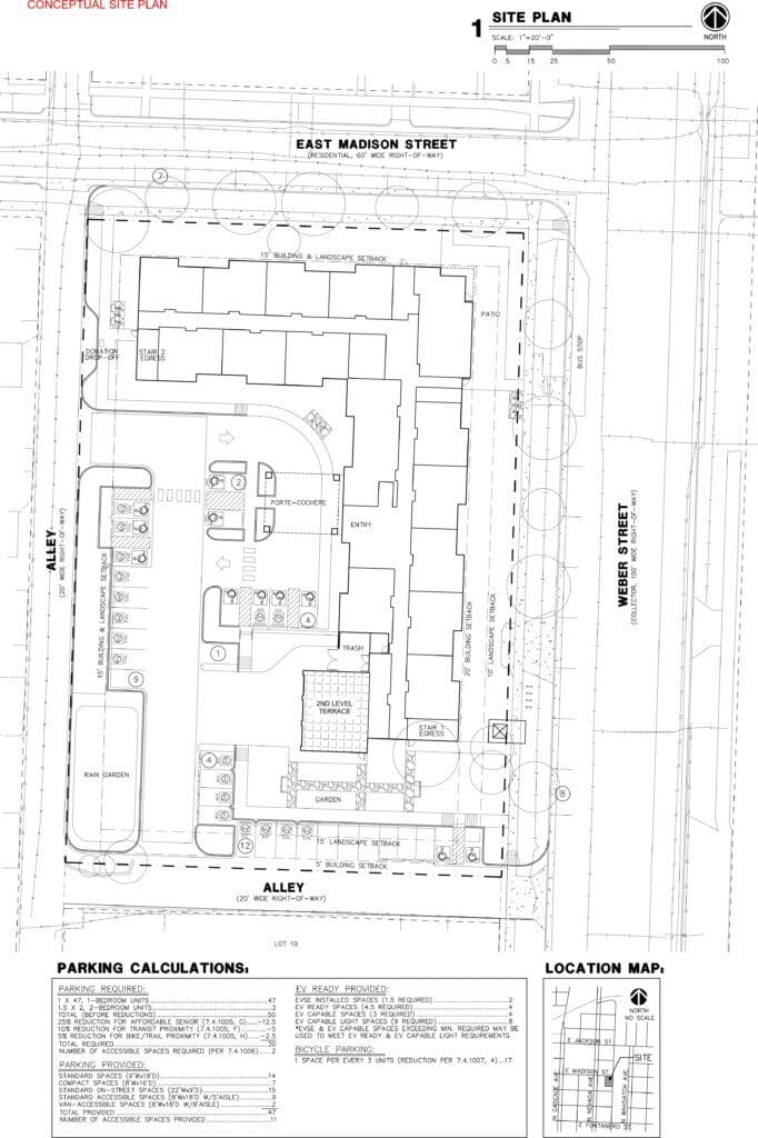 Site plan gives details on new senior citizen housing project on N. Weber Street