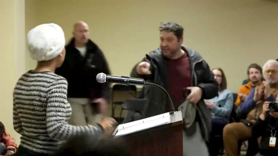 Man Sprays Unknown Substance on Rep. Omar at Minneapolis Town Hall