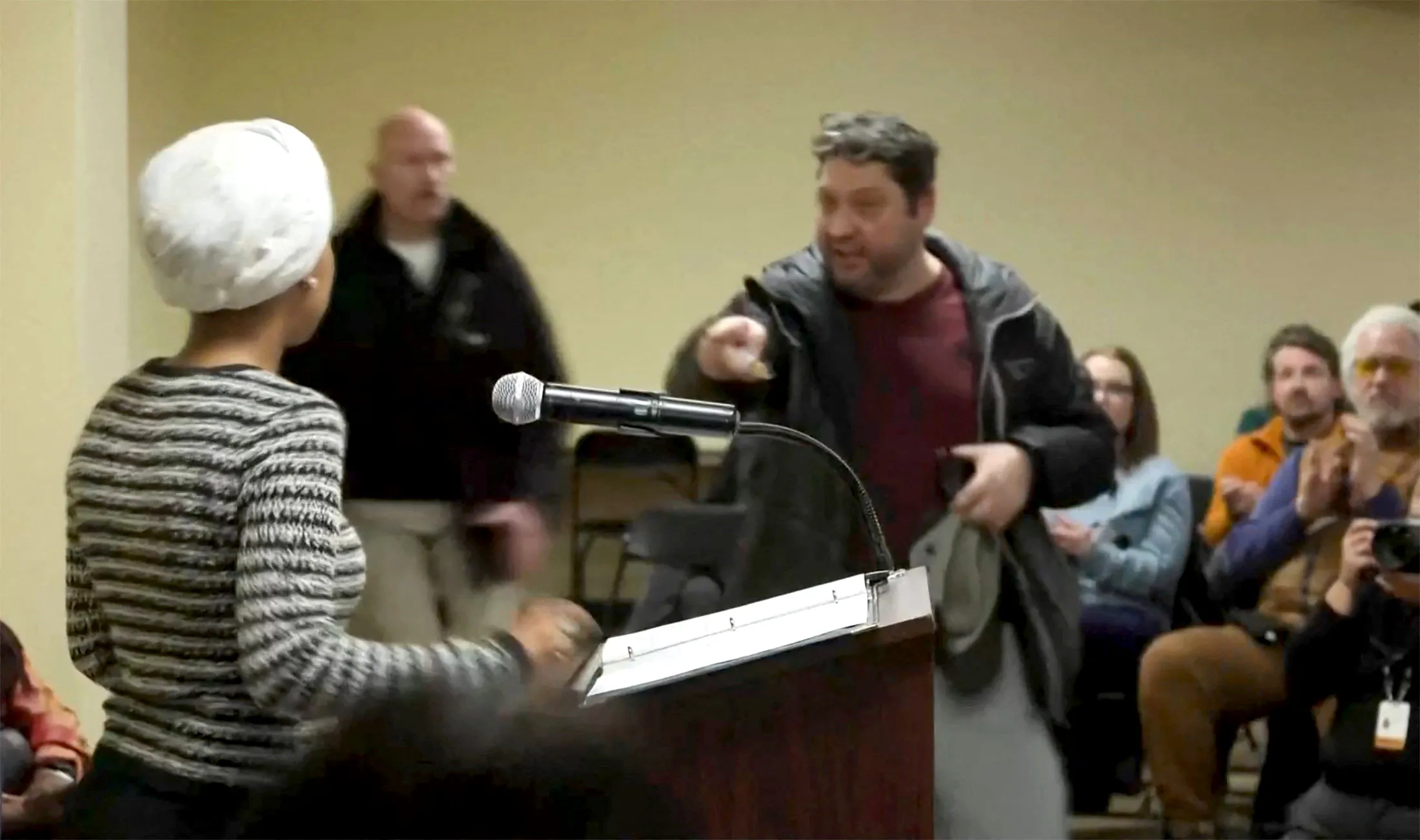 Man Sprays Unknown Substance on Rep. Omar at Minneapolis Town Hall