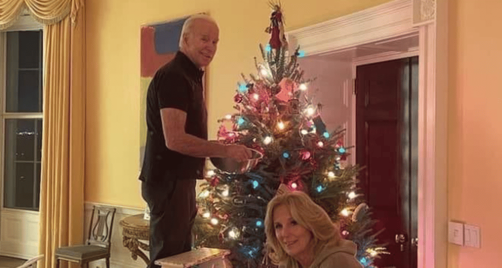 A photo of President Joe Biden climbing a ladder and First Lady Jill decorating a Christmas tree resurfaced and prompted several viewers to express concern for his safety.
