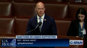 Representative Brian Mast suggested there are "very few" innocent Palestinians living in Gaza and likened any such reference to calling people "innocent Nazi civilians" during World War II.