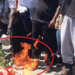 Maxine Waters supporters burn American flag