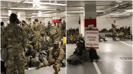 Several lawmakers expressed outrage following a report that National Guard troops had been "banished" to a parking garage after serving to defend against potential threats at the inauguration of President Biden.