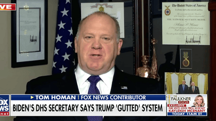 Tom Homan blasted a statement from the DHS Secretary claiming the Biden administration is working to "replace the cruelty" of the Trump admin at the border.