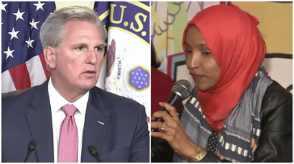 Kevin McCarthy urged Speaker Nancy Pelosi to remove Ilhan Omar from the Foreign Affairs Committee, vowing to do so himself if the GOP wins back the chamber in 2022.