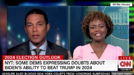 White House press secretary Karine Jean-Pierre was surprised and tried laughing off a question from CNN's Don Lemon on whether or not President Biden has the mental stamina to run in 2024.
