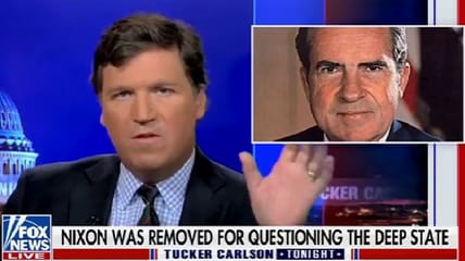 Tucker Carlson pushed a suggestion that President Richard Nixon was removed from office because he implied the Central Intelligence Agency (CIA) was involved in the assassination of John F Kennedy.