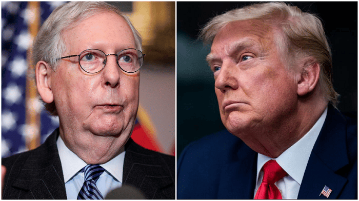 Donald Trump drew a line in the sand between himself and the Republican establishment, delivering a statement absolutely ravaging Mitch McConnell as "a dour, sullen and unsmiling political hack."