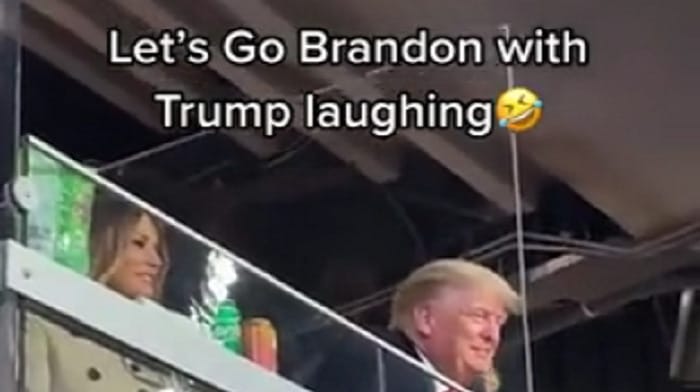 Video showing former President Donald Trump laughing at a 'Let's Go Brandon' chant at the World Series has gone viral.