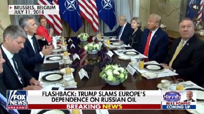A 2018 video shows then-President Trump slamming NATO leaders - particularly Germany - for being "totally controlled" by Russia due to their dependence on energy from the Nord Stream 2 pipeline.