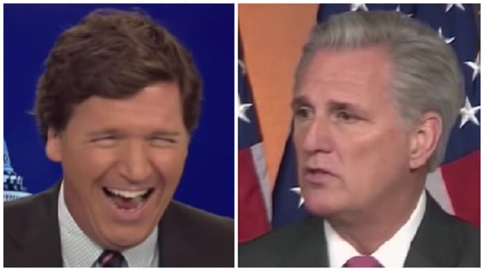 Tucker Carlson eviscerated Kevin McCarthy as a "puppet of the Democratic party" after audio surfaced of the House Minority Leader criticizing former President Trump and some of his staunchest allies in Congress.