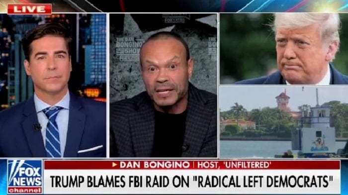 Fox News weekend host Dan Bongino unleashed his anger over reports that former President Donald Trump's Mar-a-Lago home had been raided by the FBI.