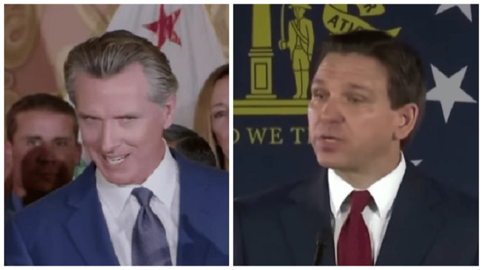 California Governor Gavin Newsom visited a college in Florida as part of his fight against "authoritarian leaders."