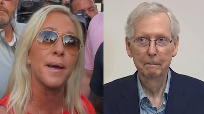 Marjorie Taylor Greene called Mitch McConnell unfit for office after another health scare where he freezes for an uncomfortably long time.
