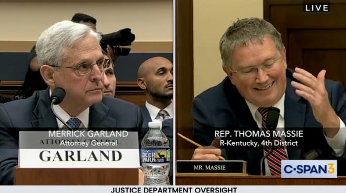 Massie took Attorney General Merrick Garland to task over the 'wonderfully coincidental' misdemeanor charges brought against Capitol riot instigator Ray Epps.