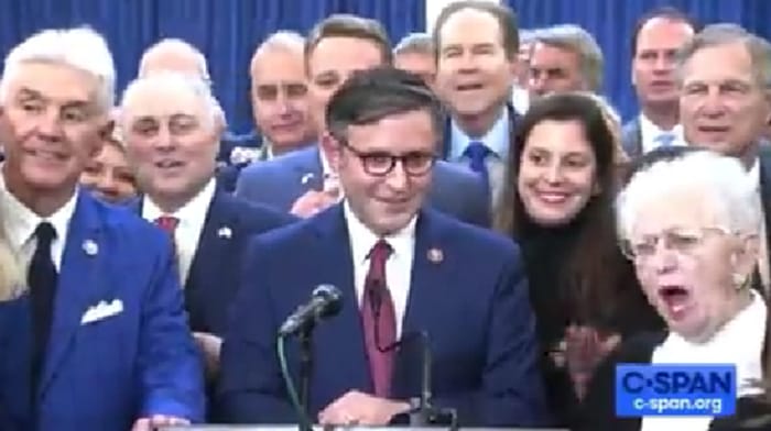 Republicans laughed and berated a reporter who asked about Speaker-Designate Mike Johnson's role in pursuing election integrity.