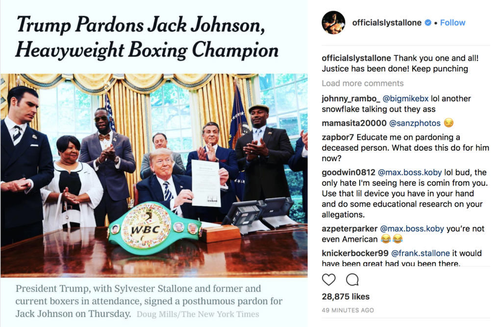 Trump pardons Jack Johnson