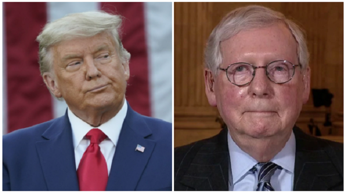 Unsmiling Senate Minority Leader Mitch McConnell says he would "absolutely" back former President Donald Trump in 2024 should he win the Republican party nomination.