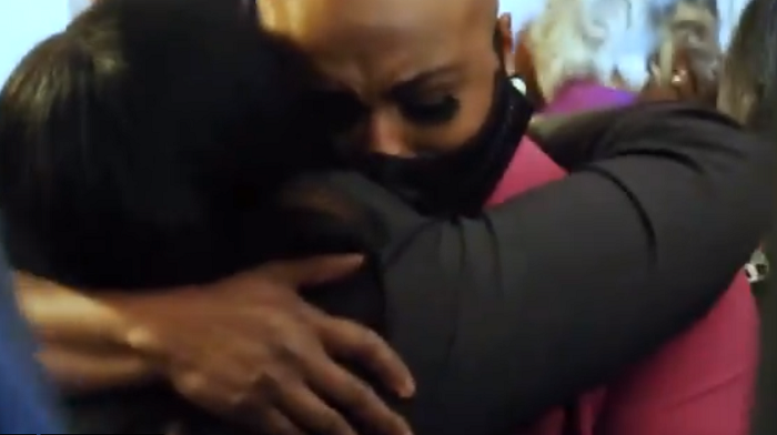 Squad members Cori Bush and Ayanna Pressley were seen in a tearful embrace following news of the verdict in the Derek Chauvin murder trial.
