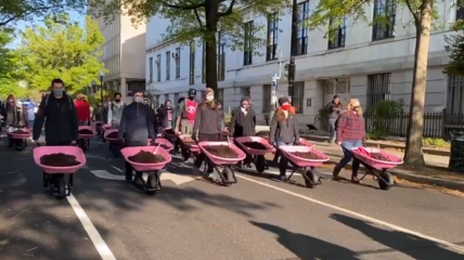A group of so-called "climate activists" brought over a dozen wheelbarrows filled with cow manure and dumped them in front of the White House, protesting what they view as an inadequate climate plan from President Joe Biden.