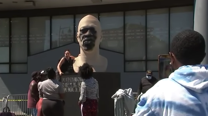 According to local law enforcement officials, a statue of George Floyd, unveiled for Juneteenth less than one week ago, has been vandalized in New York City.