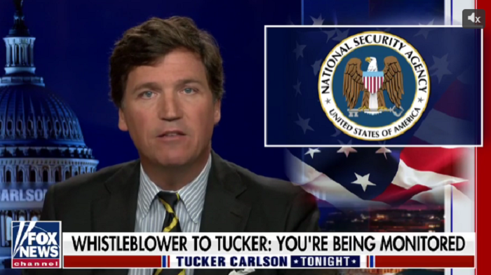 Tucker Carlson claims a whistleblower provided information that the NSA has been spying on the Fox News host's texts and emails as a means "to take this show off the air."