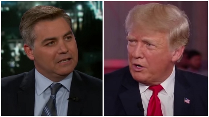 CNN reporter Jim Acosta was met with a cascade of boos after shouting a question to Donald Trump on whether or not he'd apologize for the January 6 Capitol protest.