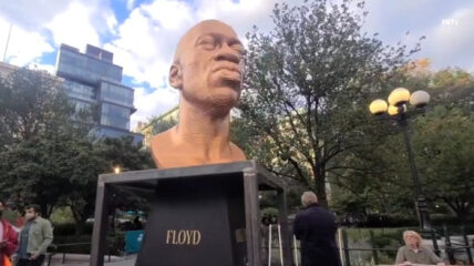 A golden bust of George Floyd is being displayed in New York City just three months after the Public Design Commission voted unanimously to remove a statue of Teddy Roosevelt.