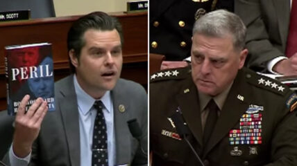 Matt Gaetz shredded General Mark Milley and Secretary of Defense Lloyd Austin over last month's troop withdrawal from Afghanistan, noting they'd all be fired if President Biden wasn't so "addled."