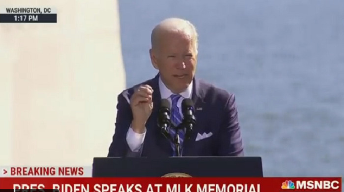 President Biden, speaking at an event celebrating the Martin Luther King Jr. memorial in Washington, claims the Capitol riot was about 'white supremacy.'