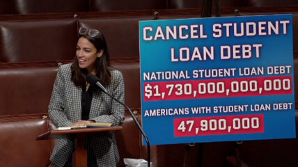 Representative Alexandria Ocasio-Cortez (AOC) cited her own $17,000 in student loan balances in a speech arguing in favor of canceling education debts.