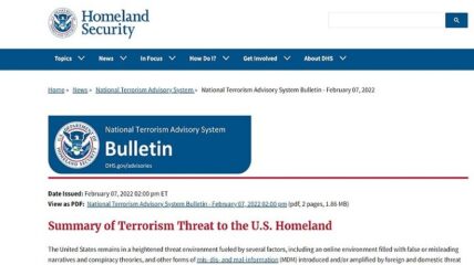 DHS issued a new terrorism threat summary report focusing on people or organizations spreading "misinformation" designed to undermine trust in the government.