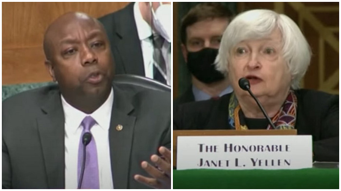 Senator Tim Scott challenged Treasury Secretary Janet Yellen over claims she made during a Senate Banking Committee hearing that poor black women in particular need access to abortion.