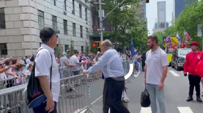 Former New York City Mayor Rudy Giuliani, who served as an attorney for former President Donald Trump, fired back at a heckler during a pro-Israel parade, calling him a "brainwashed a**hole" who is "probably as demented as [President] Biden."