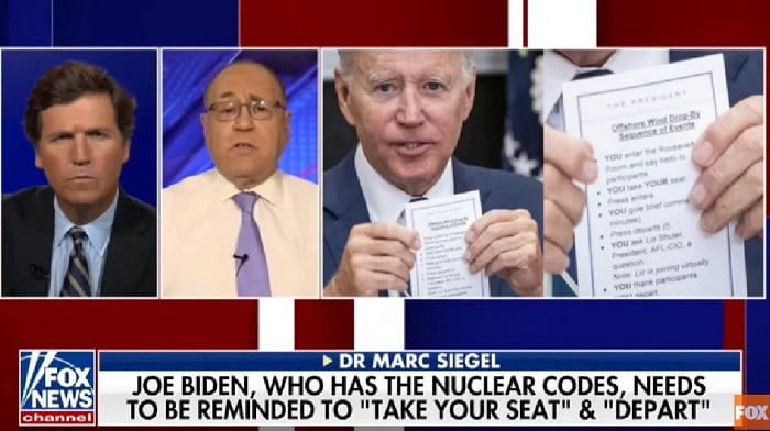 Twitter had an absolute field day after a close-up shot of a cheat sheet provided by aides to Joe Biden revealed some hilariously simple directions for the President.