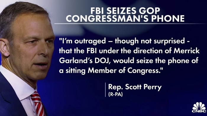 Representative Scott Perry, an ally of former Donald Trump who filed articles of impeachment against Attorney General Merrick Garland, says the FBI seized his cellphone a day after an unprecedented raid by agents on the Mar-a-Lago home of the former President.