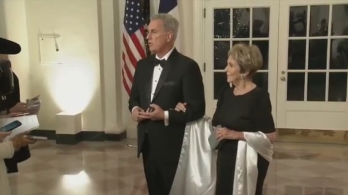 A reporter asked aspiring House Speaker Kevin McCarthy how it feels to attend a state dinner with Hunter Biden as a guest with GOP lawmakers vowing to investigate the President's son.