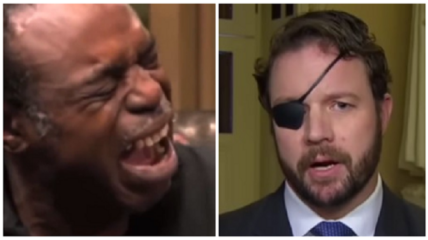 A meme is circulating online which makes fun of Dan Crenshaw's potential reaction to having his ability to spend money on endless wars stripped.