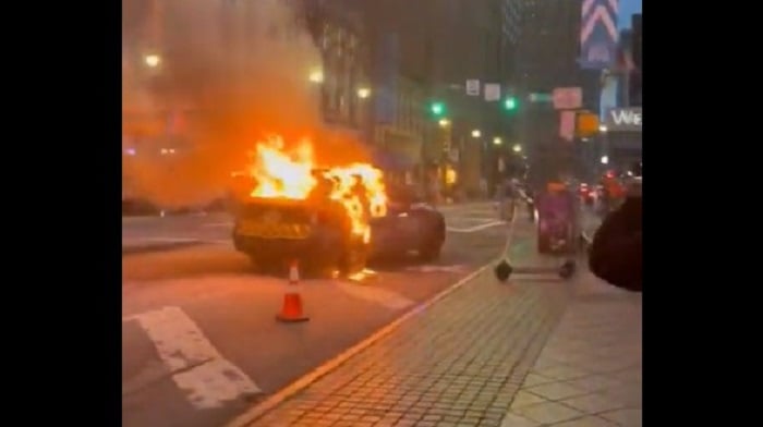 ABC News aired footage of a burning police car in Atlanta and noted it was a result of a "peaceful protest" that simply "turned violent."