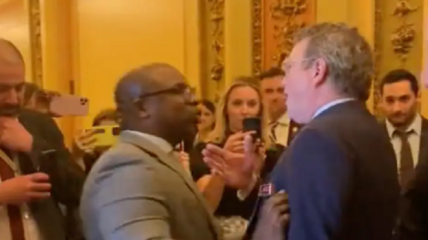 Jamaal Bowman threw a temper tantrum just outside the House floor over his party's inability to ban guns in America, while Thomas Massie advised him to "calm down."