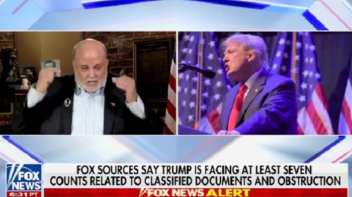 Fox News host Mark Levin was seething over news of President Biden's Department of Justice indictment of Republican presidential candidate Donald Trump.