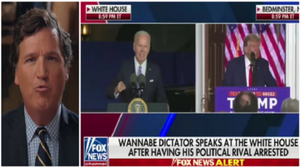 Tucker Carlson ridiculed the "women who run" Fox News for apologizing over a chyron describing President Biden as a "wannabe dictator."