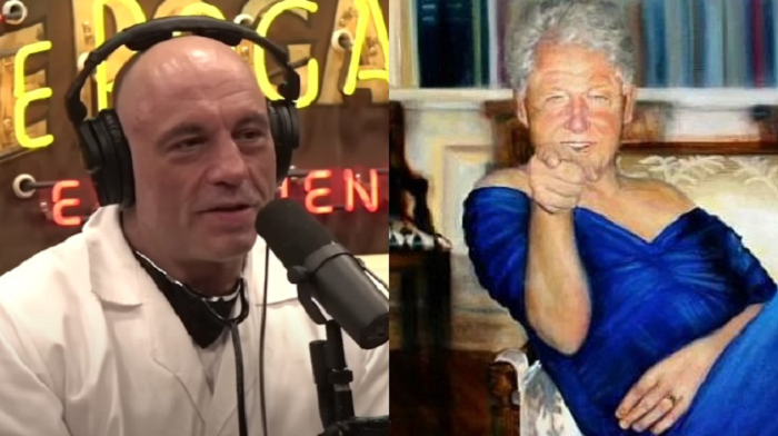 Popular podcaster Joe Rogan offered up a theory as to why the late convicted sex offender Jeffrey Epstein kept a disturbing painting of Bill Clinton wearing a dress in his possession.
