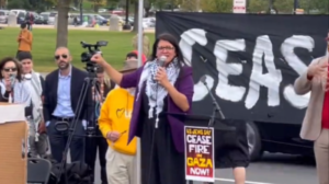 Marjorie Taylor Greene moved to censure 'Squad' member Rashida Tlaib as the latter repeated a false claim that Israel bombed a hospital in Gaza, openly weeping in hysterical fits at a rally on Capitol Hill.