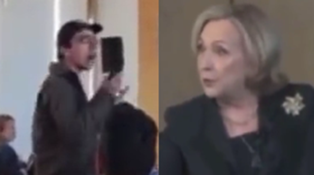 Hillary Clinton got lambasted by a heckler who took issue at her and President Biden's "incredible hypocrisy" during a discussion on human rights at Columbia University.