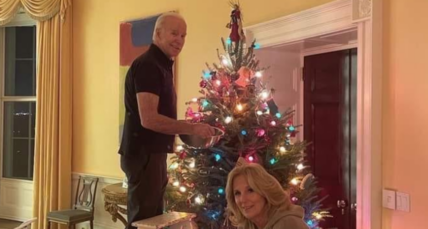 Photo of Joe Biden Climbing a Ladder to Decorate a Christmas Tree Has People Nervous