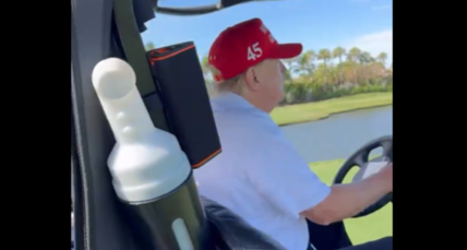 Former President Donald Trump is seen blasting Pavarotti and James Brown from his golf cart even as he currently faces multiple prosecutions.