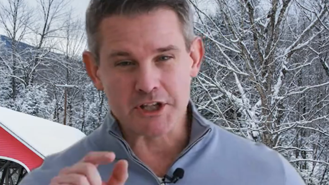 Adam Kinzinger released an ad complete with a zip-up turtleneck and a fake New Hampshire background — allegedly — imploring Republicans and independents to send "Trump to defeat."