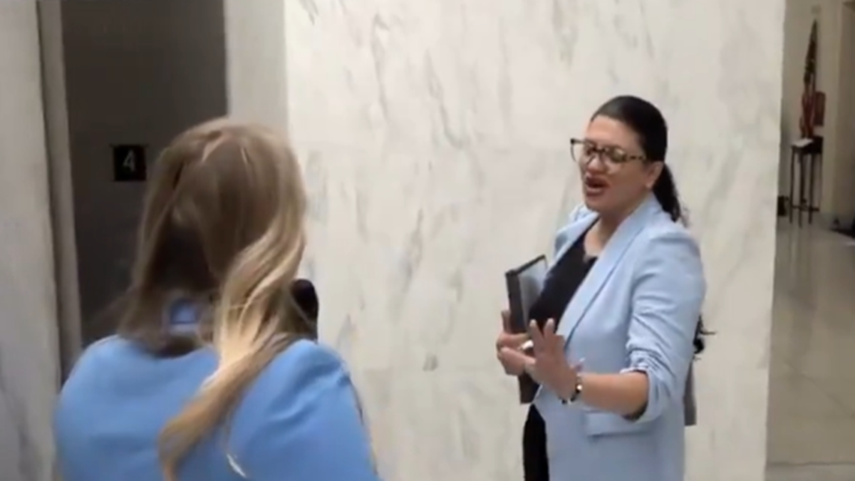 Rashida Tlaib becomes outraged when a reporter questions whether she will denounce ‘Death to America’ chants in her district.